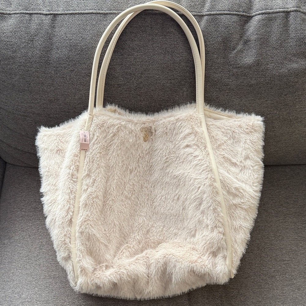 Victoria Secret Cream Faux Fur Tote Bag